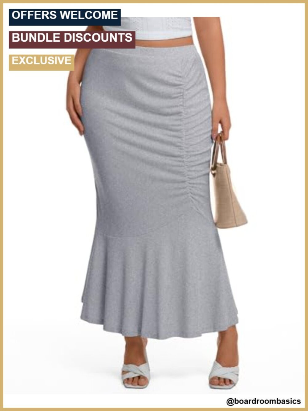 Plus Size Maxi Fishtail Pencil Skirt with Ruffle Hem High Waisted Stretch Tummy